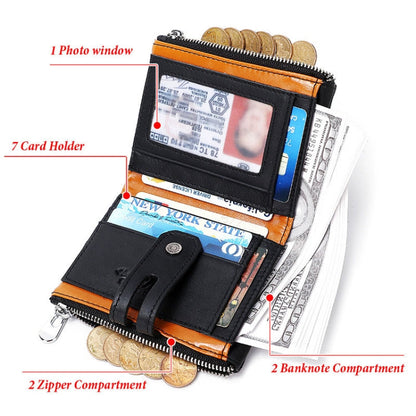HUMERPAUL BP90 Men Retro Simple Coin Purse Dual Zipper Short RFID Anti-Magnetic Cash Clip(Orange)