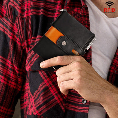 HUMERPAUL BP90 Men Retro Simple Coin Purse Dual Zipper Short RFID Anti-Magnetic Cash Clip(Black)