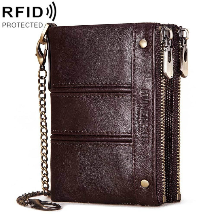 HUMERPAULBP926 Portefeuille Antivol RFID Hommes Porte-Monnaie Double Fermeture Éclair (Marron)
