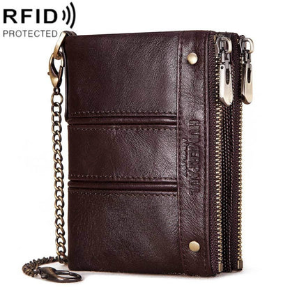 HUMERPAULBP926 Portefeuille Antivol RFID Hommes Porte-Monnaie Double Fermeture Éclair (Marron)
