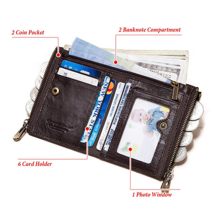 HUMERPAULBP926 Portefeuille Antivol RFID Hommes Porte-Monnaie Double Fermeture Éclair (Marron)