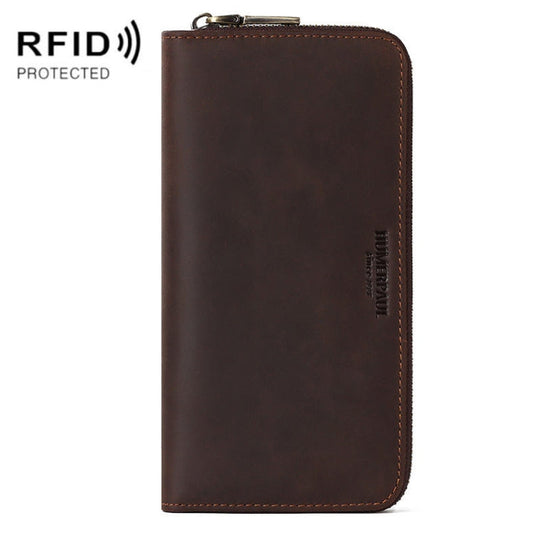 HUMERPAUL BP816 RFID Anti-Magnetic Men Long Wallet Business Retro Multi-Card Solt Handbag(Brown)