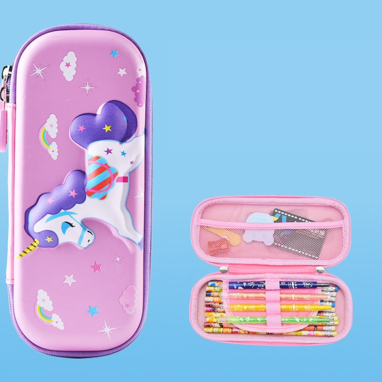 Uime EVA 3D Trousse à Crayons Multi-Compartiments Boîte à Papeterie Fournitures Scolaires pour Enfants (Poney Violet)
