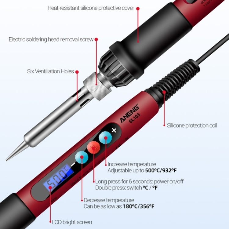 ANENG SL103 18pcs/set Intelligent Digital Display Temperature Adjustment Household Constant Temperature Soldering Iron Set 60W Internal Heat Welding Tool Kit(EU Plug)