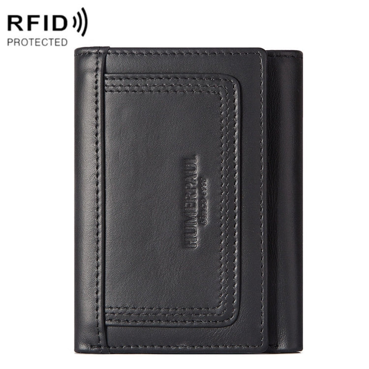 HUMERPAUL BP992 RFID Anti-Magnetic Multi-Card Position Zipper Coin Purse Leather Men Wallet(Black)