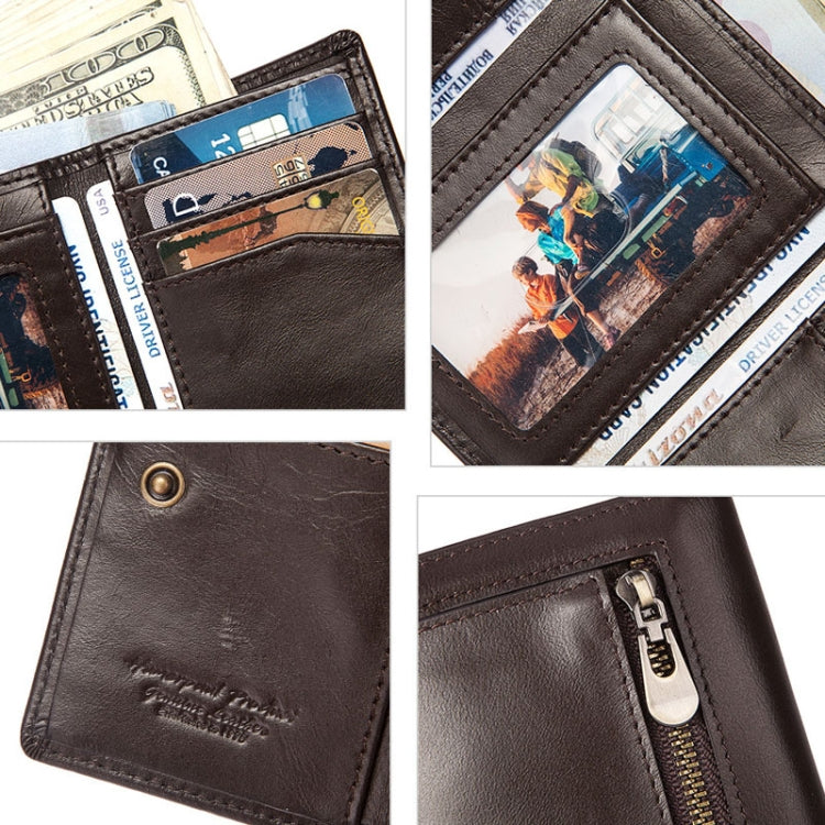 HUMERPAUL BP992 RFID Anti-Magnétique Multi-Positions Porte-Monnaie Zippé en Cuir pour Homme (Marron Foncé)