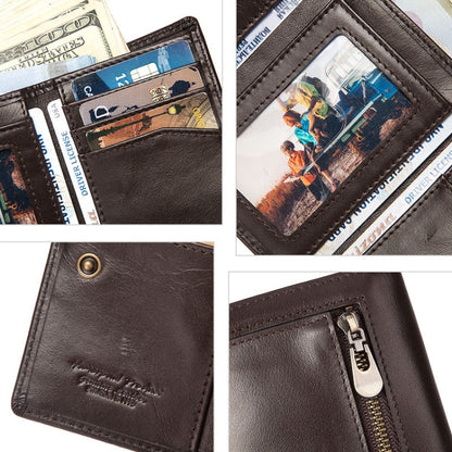 HUMERPAUL BP992 RFID Anti-Magnétique Multi-Positions Porte-Monnaie Zippé en Cuir pour Homme (Marron Foncé)