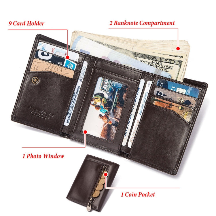 HUMERPAUL BP992 RFID Anti-Magnétique Multi-Positions Porte-Monnaie Zippé en Cuir pour Homme (Marron Foncé)