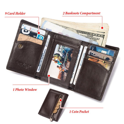 HUMERPAUL BP992 RFID Anti-Magnétique Multi-Positions Porte-Monnaie Zippé en Cuir pour Homme (Marron Foncé)