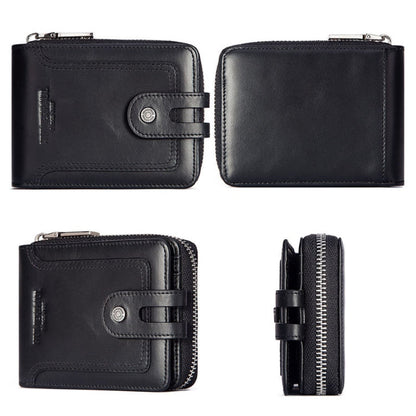 HUMERPAUL BP948-s Portefeuille court pour homme en cuir, avec protection RFID et porte-monnaie (noir)