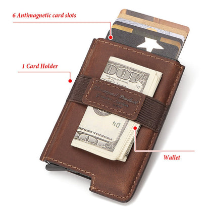 HUMERPAUL BP977 RFID Anti-Theft Card Box Leather Automatic Credit Card Set(Black)