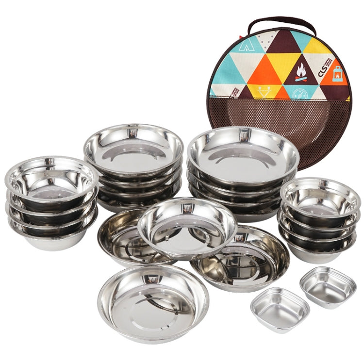 22 PCS / Set CLS Assiette portable en acier inoxydable Couverts de camping en plein air