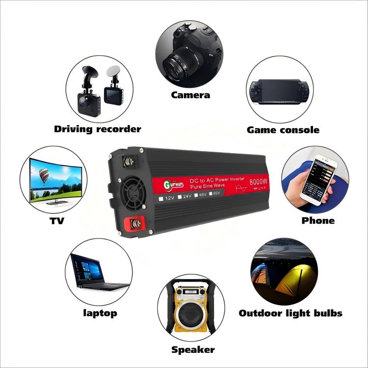 Gurxun 8000W High Power Household Car Sine Wave Inverter, Specification: 12V To 220V