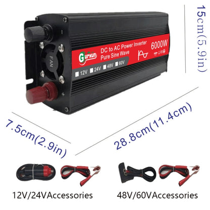 Onduleur sinusoïdal haute puissance Gurxun 6000W avec affichage numérique unique, spécification : 24V-220V