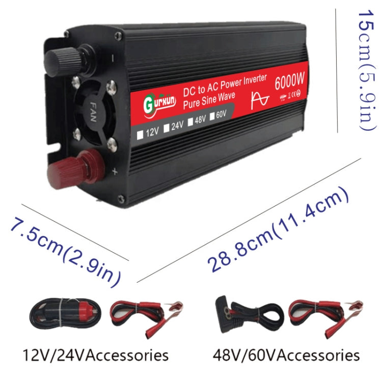 Gurxun 6000W High Power Sine Wave Inverter With Single Digital Display, Specification: 48V-220V
