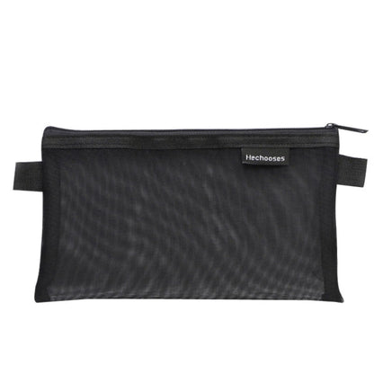 Il choisit la trousse à stylos portable D033 en maille transparente, style : carré (noir)