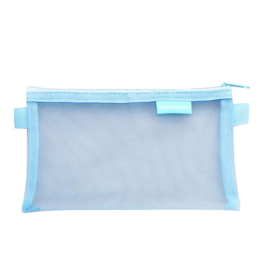 Il choisit la trousse à stylo portable en maille transparente D033, Style : Carré (Bleu).