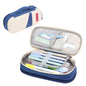 Deer Forest BL-A003 Macaron Trousse à crayons double couche en toile grande capacité Boîte à papeterie (Bleu marine)
