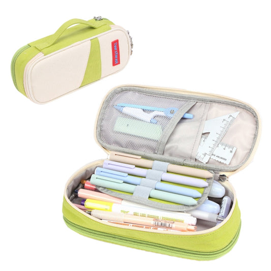 Trousse à crayons double couche en toile grande capacité Macaron Deer Forest BL-A003 (vert fruit)