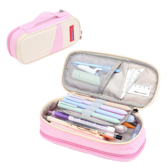 Trousse à crayons double couche grande capacité en toile Deer Forest BL-A003 Macaron (rose cerise)