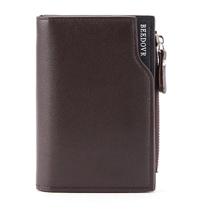 BEEDOVR 9902 Portefeuille court homme multi-cartes avec fermeture éclair pour carte d'identité (marron)