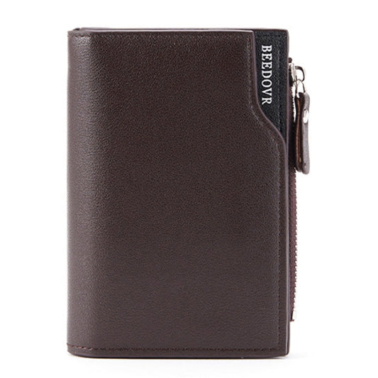 BEEDOVR 9902 Portefeuille court homme multi-cartes avec fermeture éclair pour carte d'identité (marron)
