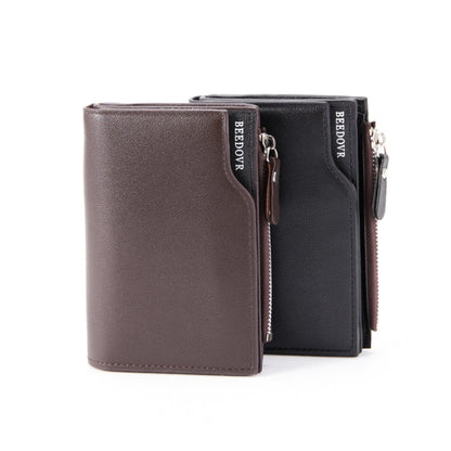 BEEDOVR 9902 Portefeuille court homme multi-cartes avec fermeture éclair pour carte d'identité (marron)