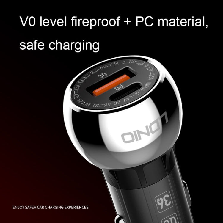 Chargeur de voiture rapide LDNIO C1 36W PD + QC 3.0, chargeur de voiture USB intelligent haute puissance avec câble micro USB