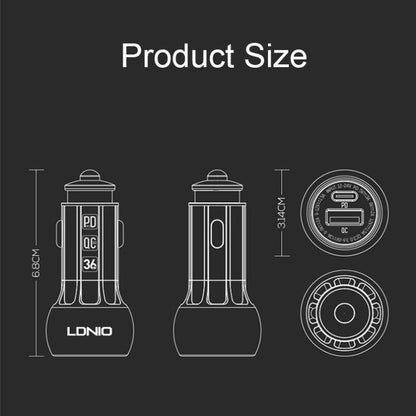 LDNIO C1 36W PD + QC 3.0 Car Fast Charger High Power Smart USB Car Charger with 8 Pin Cable