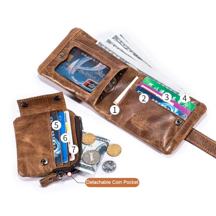 BULL CAPTAIN 01 Multifunctional Detachable Vintage Leather Buckle Horizontal Wallet(Brown)