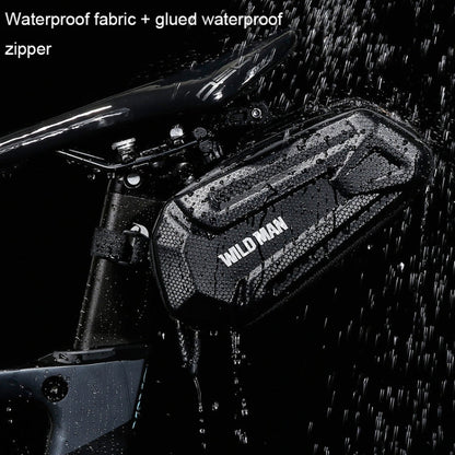 WILD MAN XT7 1.2L Mountain Bike EVA Hard Shell Waterproof Wear-resistant Tail Bag(Twill Style)