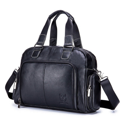 BULL CAPTAIN 0147 Sac bandoulière de voyage en cuir grande capacité Serviette (Noir)