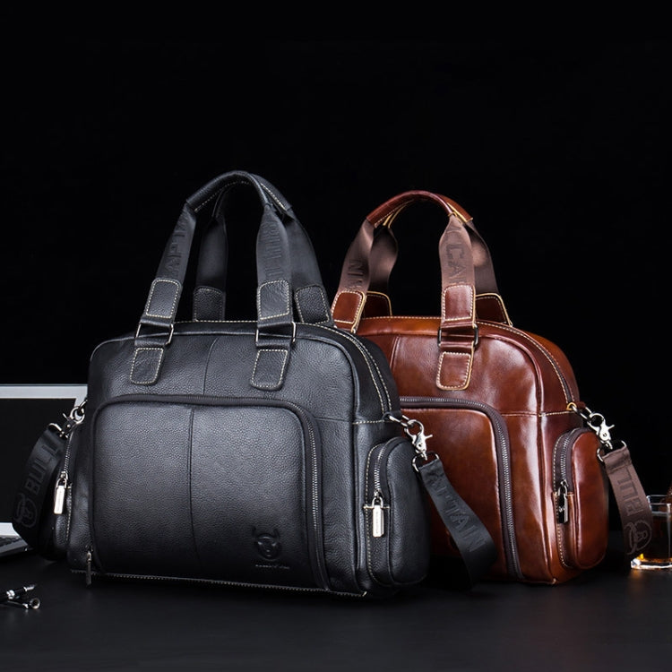 BULL CAPTAIN 0147 Sac bandoulière de voyage en cuir grande capacité Serviette (Noir)