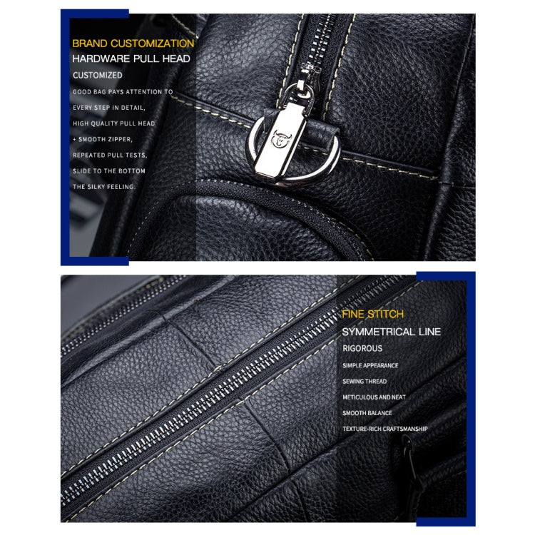 BULL CAPTAIN 0147 Sac bandoulière de voyage en cuir grande capacité Serviette (Noir)