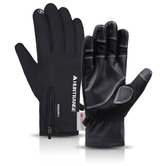 Gants de sport d'extérieur imperméables à écran tactile en velours HUNTRANGE A023, Taille : L (noir)