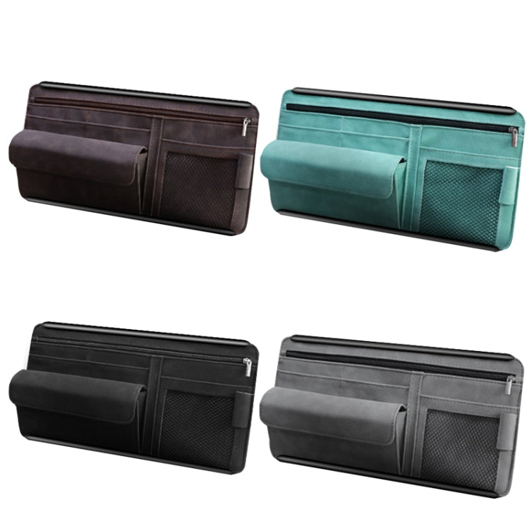 DE RAN FU Pare-soleil de voiture Boîte à lunettes Sac de rangement Voiture Flip Fourrure Colle Boîte Fermeture éclair Sac de cartes (Marron)