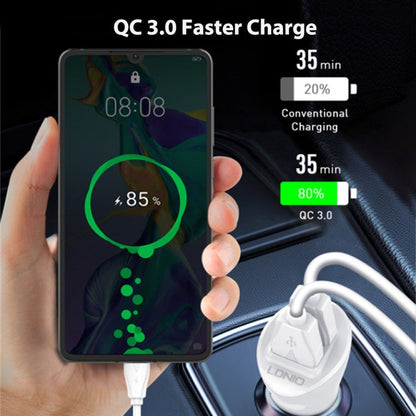LDNIO C511Q 36W QC 3.0 Phone Fast Charger Dual-USB Ports Smart Car Charger with Micro USB Cable