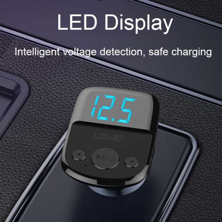LDNIO C706Q QC3.0+AUTO-ID Car Bluetooth FM Music Digital Display Car Charger with 8 Pin Cable