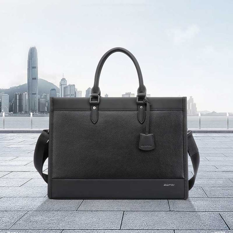 Bopai 11-98811 Sac à main pour ordinateur portable en cuir grande capacité, sacoche de messager (Noir)