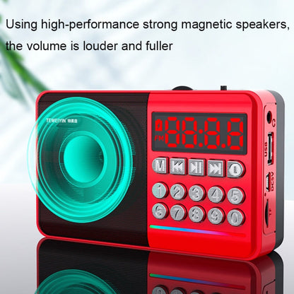TEMEIYIN LED Digital Display Card Bluetooth Radio Speaker Morning Exercise Portable Player, Color: Red