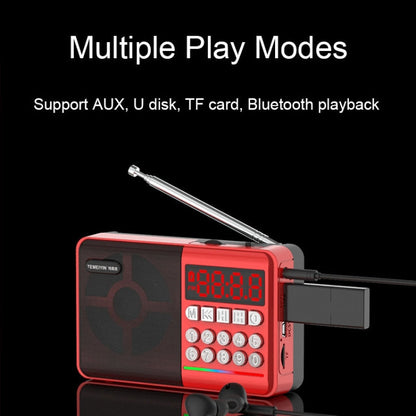 TEMEIYIN LED Digital Display Card Bluetooth Radio Speaker Morning Exercise Portable Player, Color: Red