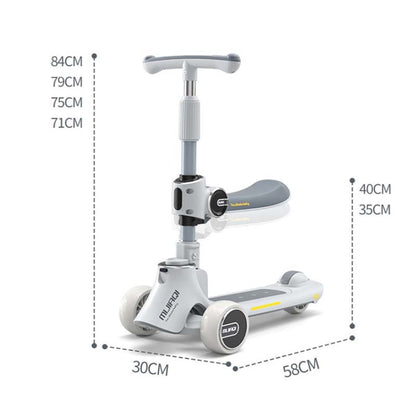 MIJIAQI 01 3 In 1 Multifunctional Foldable Children Scooter with Music and Lights, Spec: White
