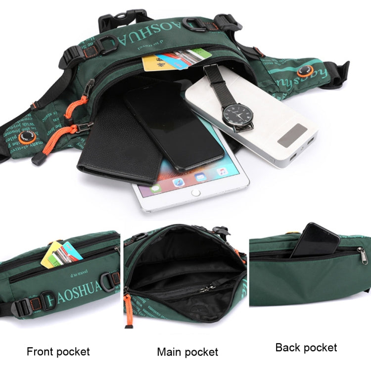 HAOSHUAI 5132 Sac Banane de Sport pour Hommes, Sac de Poitrine pour la Course (Vert Armée)