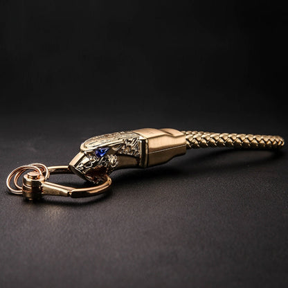 HONEST Diamond Encrusted Car Keychain Leather Cord Leopard Metal Keychain Pendant(Basic Gold)