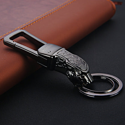 HONEST Metal Car Keychain Leopard Head Key Chain Pendant(Basic Black Nickel)