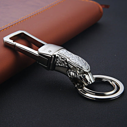 Porte-clés de voiture en métal HONEST Tête de léopard Pendentif porte-clés (argent brillant basique)