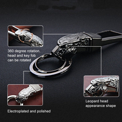 Porte-clés de voiture en métal HONEST Tête de léopard Pendentif porte-clés (argent brillant basique)