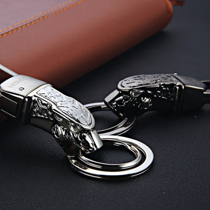 Porte-clés de voiture en métal HONEST Tête de léopard Pendentif porte-clés (argent brillant basique)