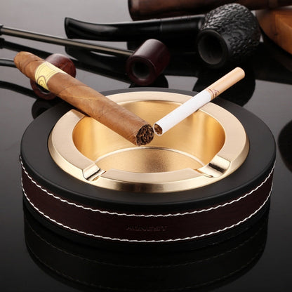 HONEST Cigar Ashtray Metal Cowhide Leather Personalized Ashtray, Color: Gold