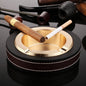 HONEST Cigar Ashtray Metal Cowhide Leather Personalized Ashtray, Color: Gold